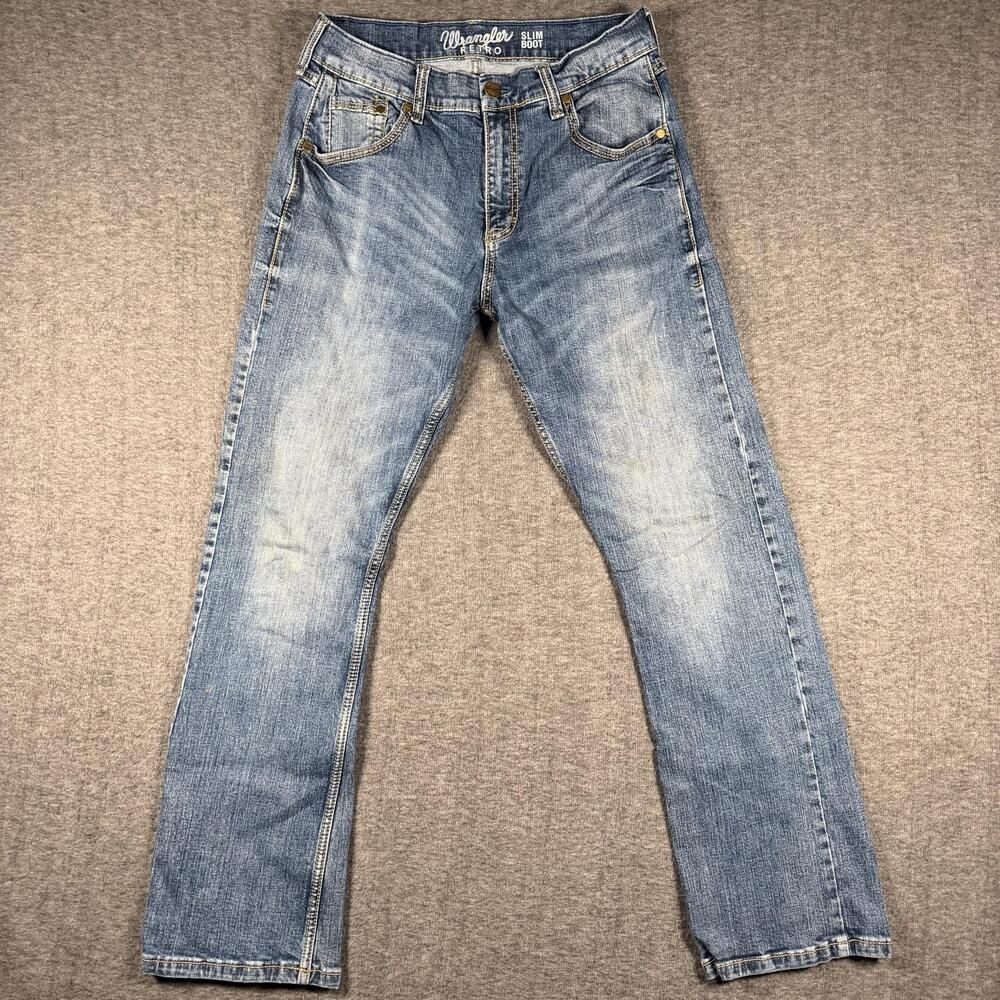 Wrangler Retro Jeans Mens 32x32 Light Wash Slim Bootcut Denim Stretch Cowboy